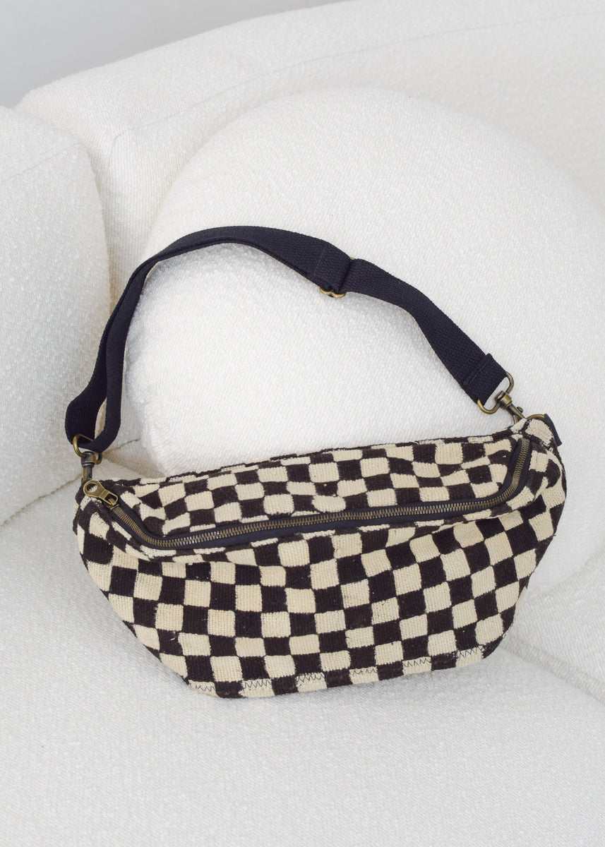 Black And Cream Checkered Sling Bag Devote 